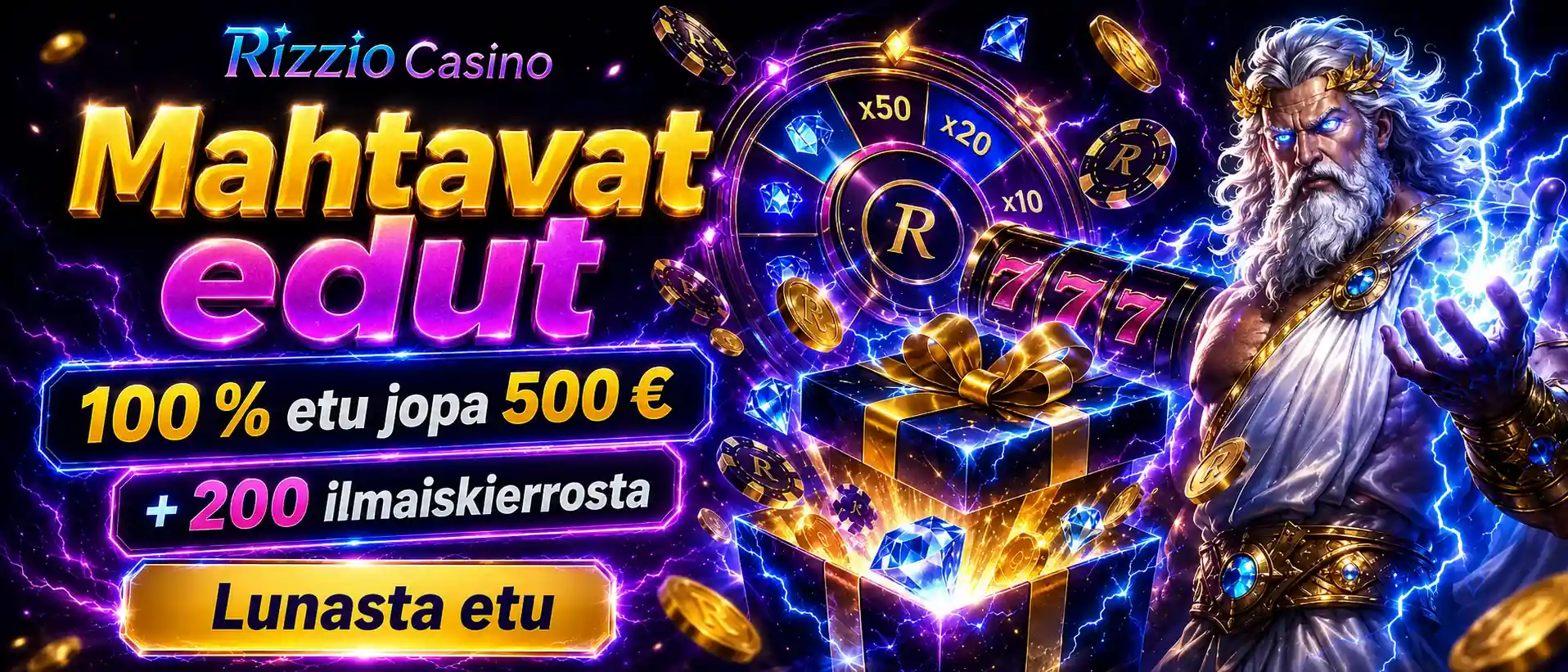 Rizzio Casinon tarjoukset 100 prosentin bonuksista ja ilmaiskierroksista