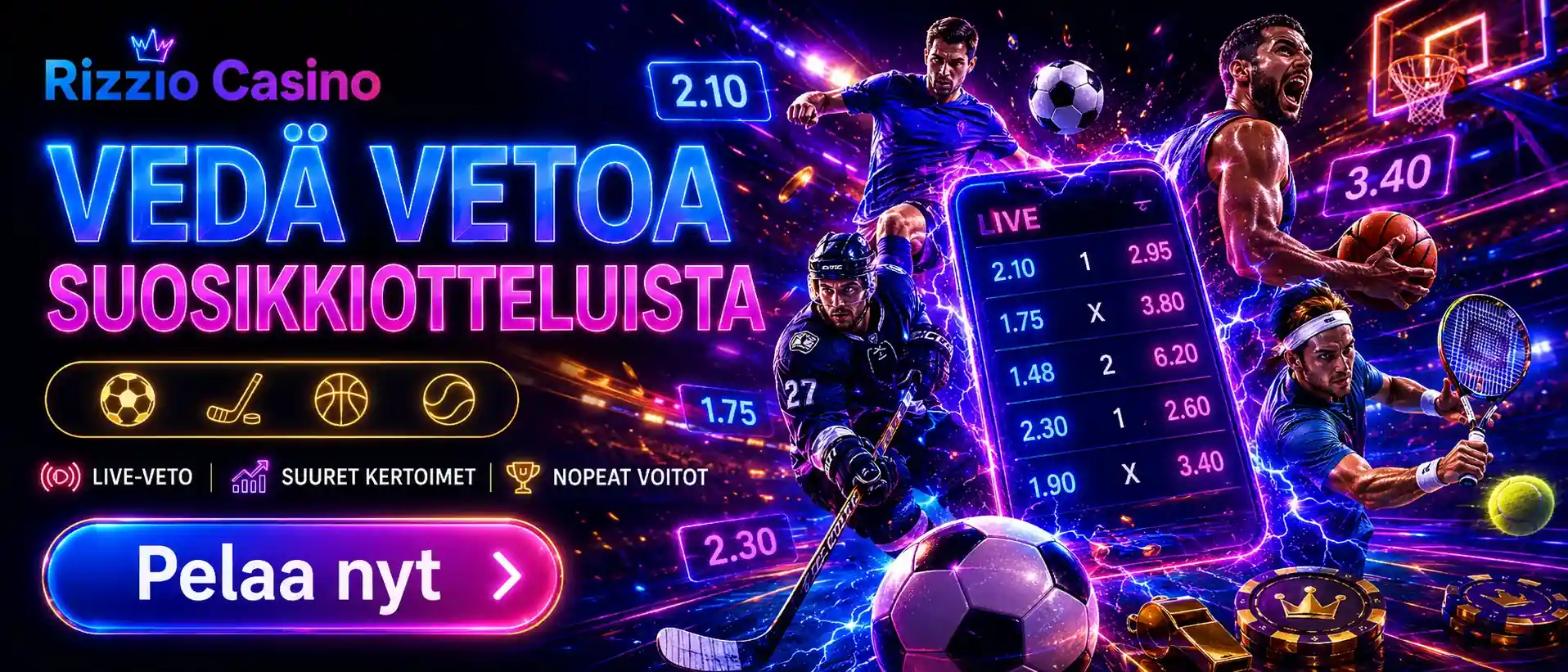 Rizzio Casinon vedonlyönti suosikkiotteluista ja live-vetoa